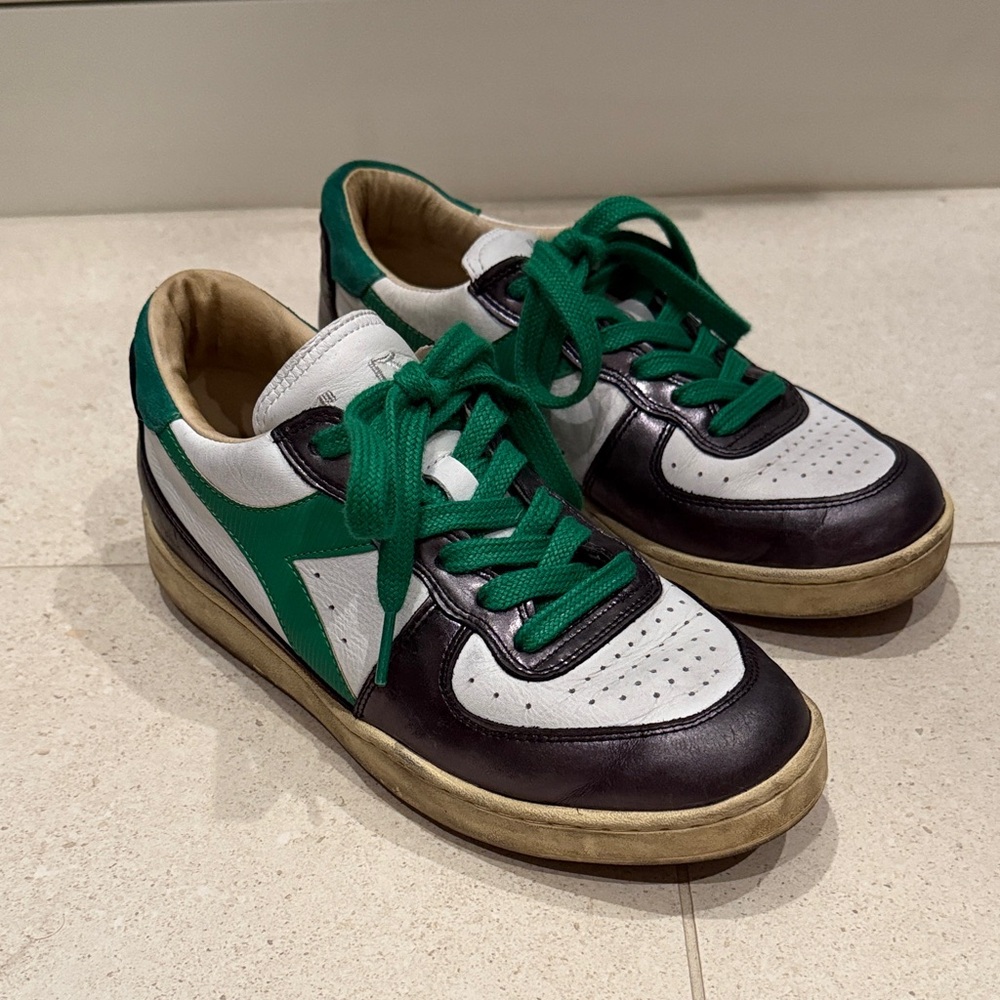 Diadora Heritage Green & White Leather Sneakers
